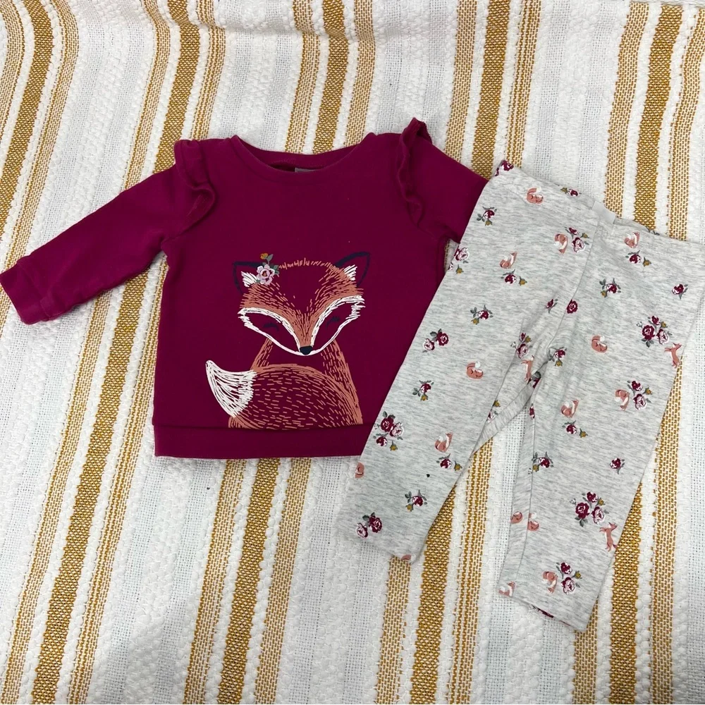 Toddler Girl Carter's 2-Piece Fox Tee & Floral Legging Set 9M‎